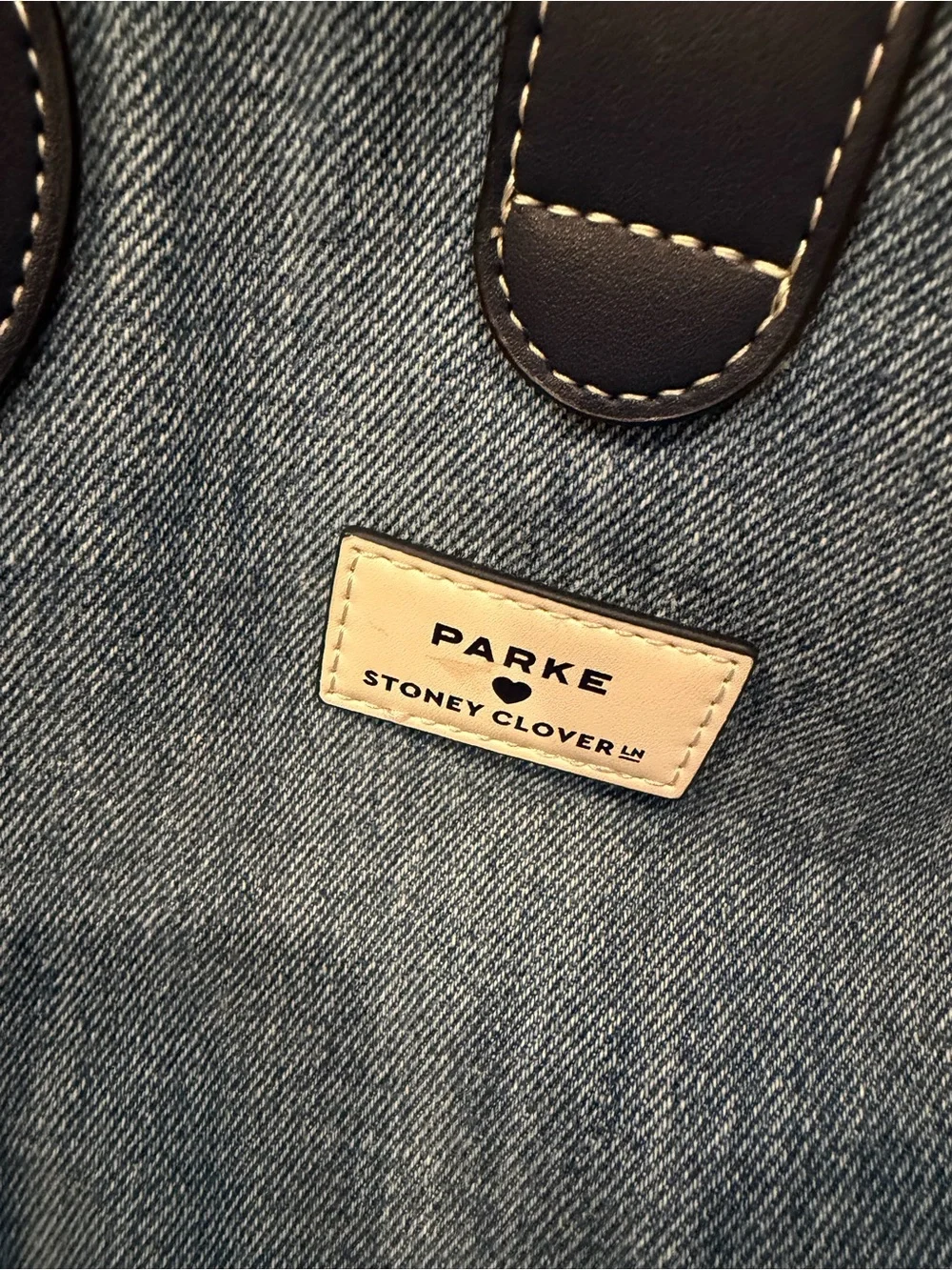 RARE Stoney Clover Lane x Parke Blue Denim Bag with Navy Vegan Leather Trim